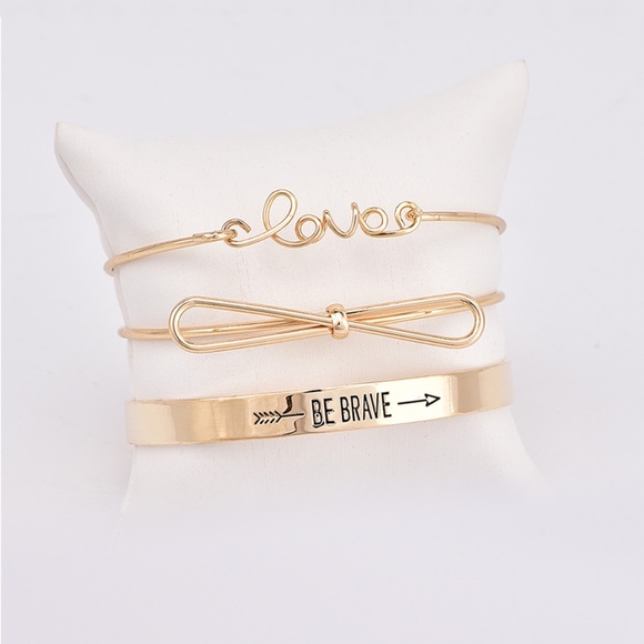 3 Piece Silver Love Bow Be Brave Bracelet Set - Picture 6 of 7